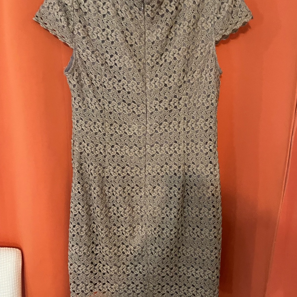 Suzi Chin Tan Flutter Sleeve Sheath Dress